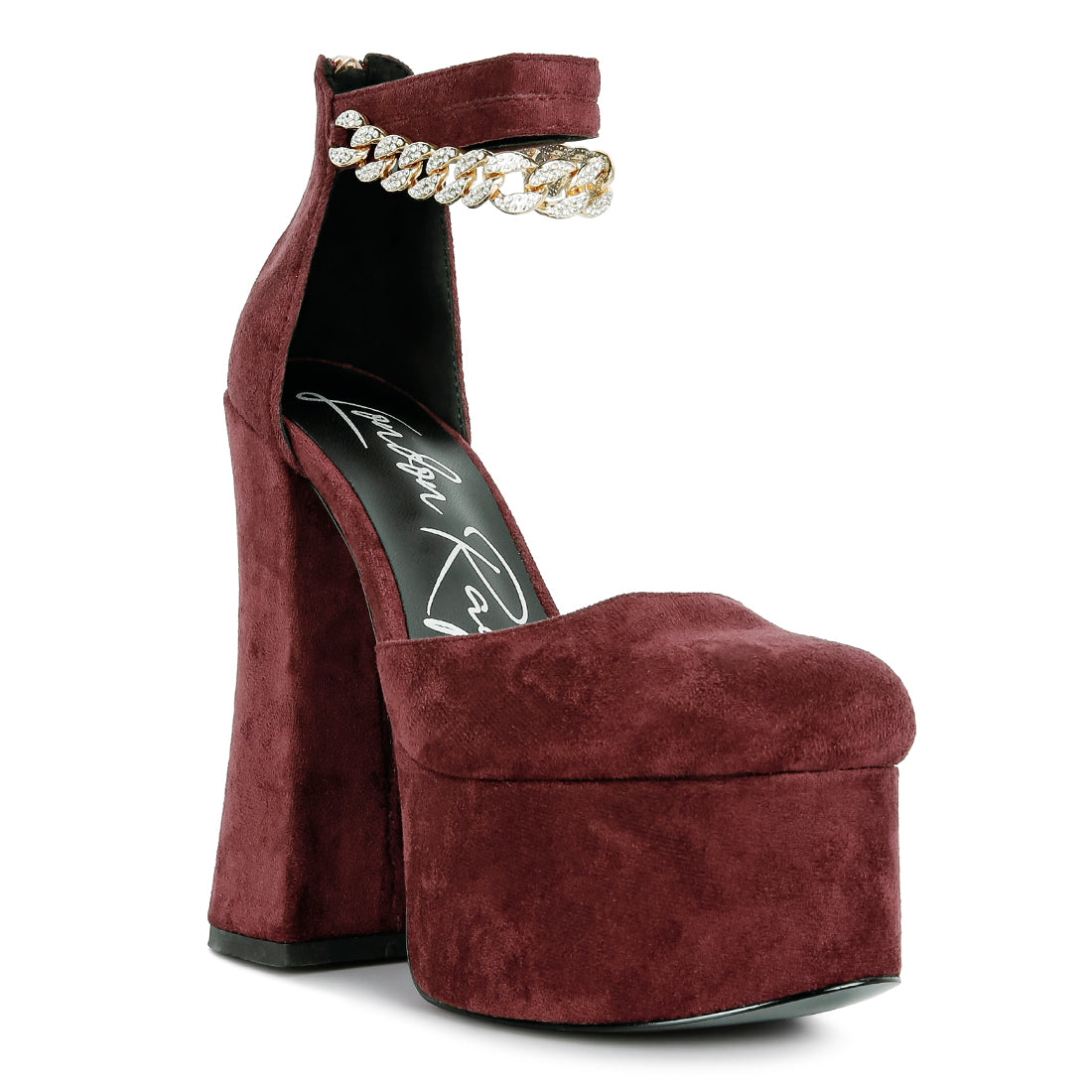 block platform sandal with metal chain#color_burgundy