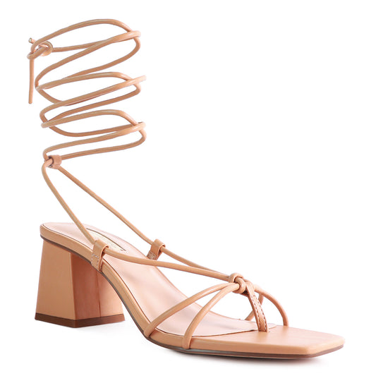 Nude Tie-Up Block Heel Sandal