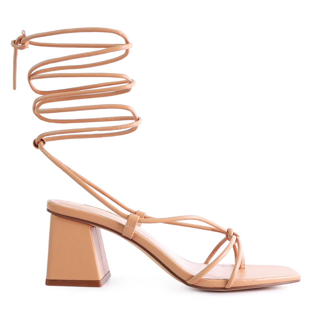 Nude Tie-Up Block Heel Sandal