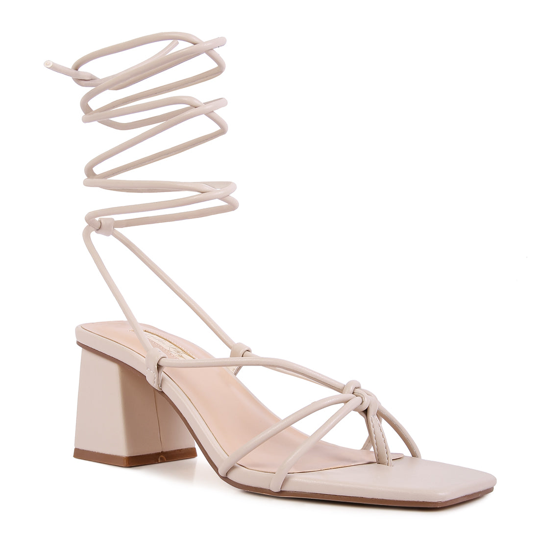 Beige Tie-Up Block Heel Sandal