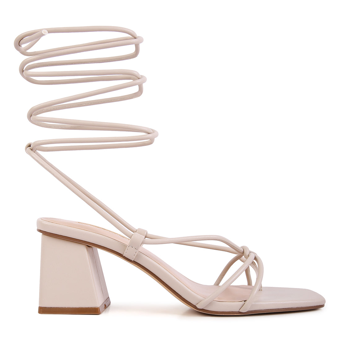 Beige Tie-Up Block Heel Sandal