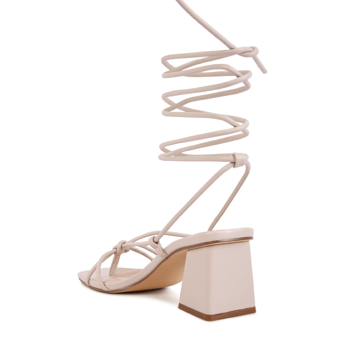 Beige Tie-Up Block Heel Sandal