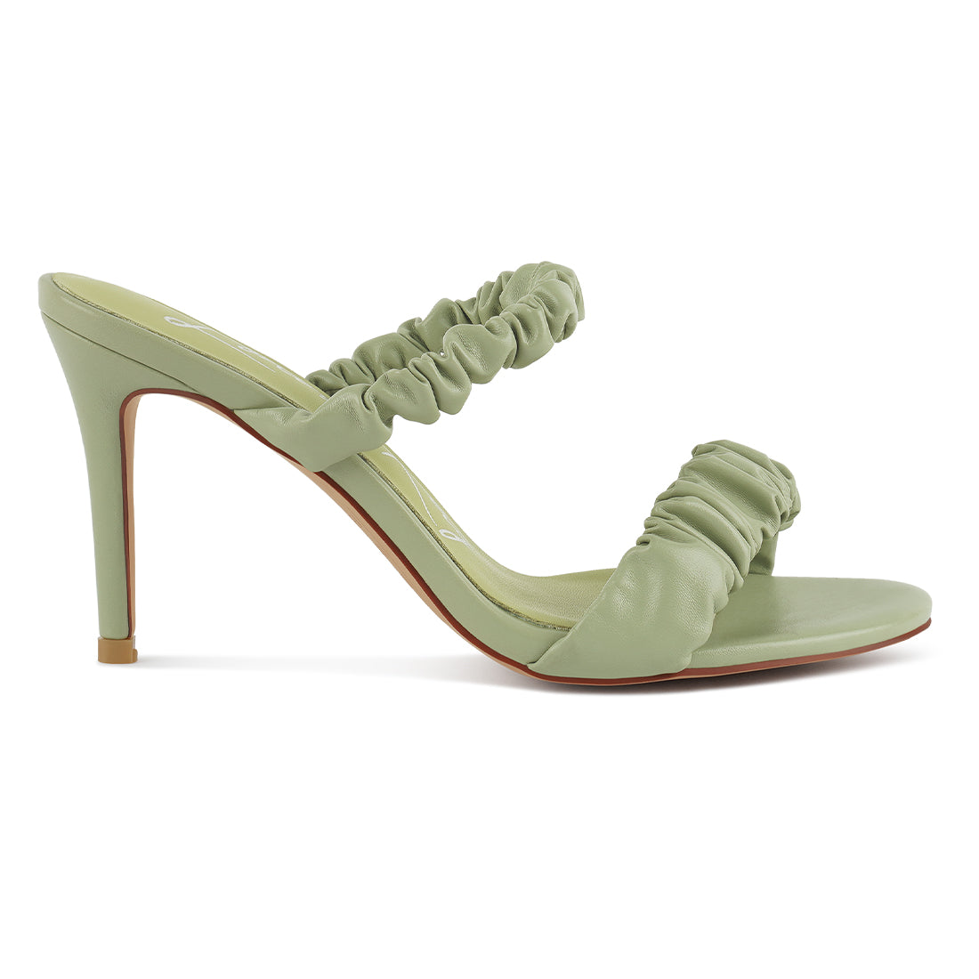 Gather Straps Slip-On Heeled Sandal in Mint Green