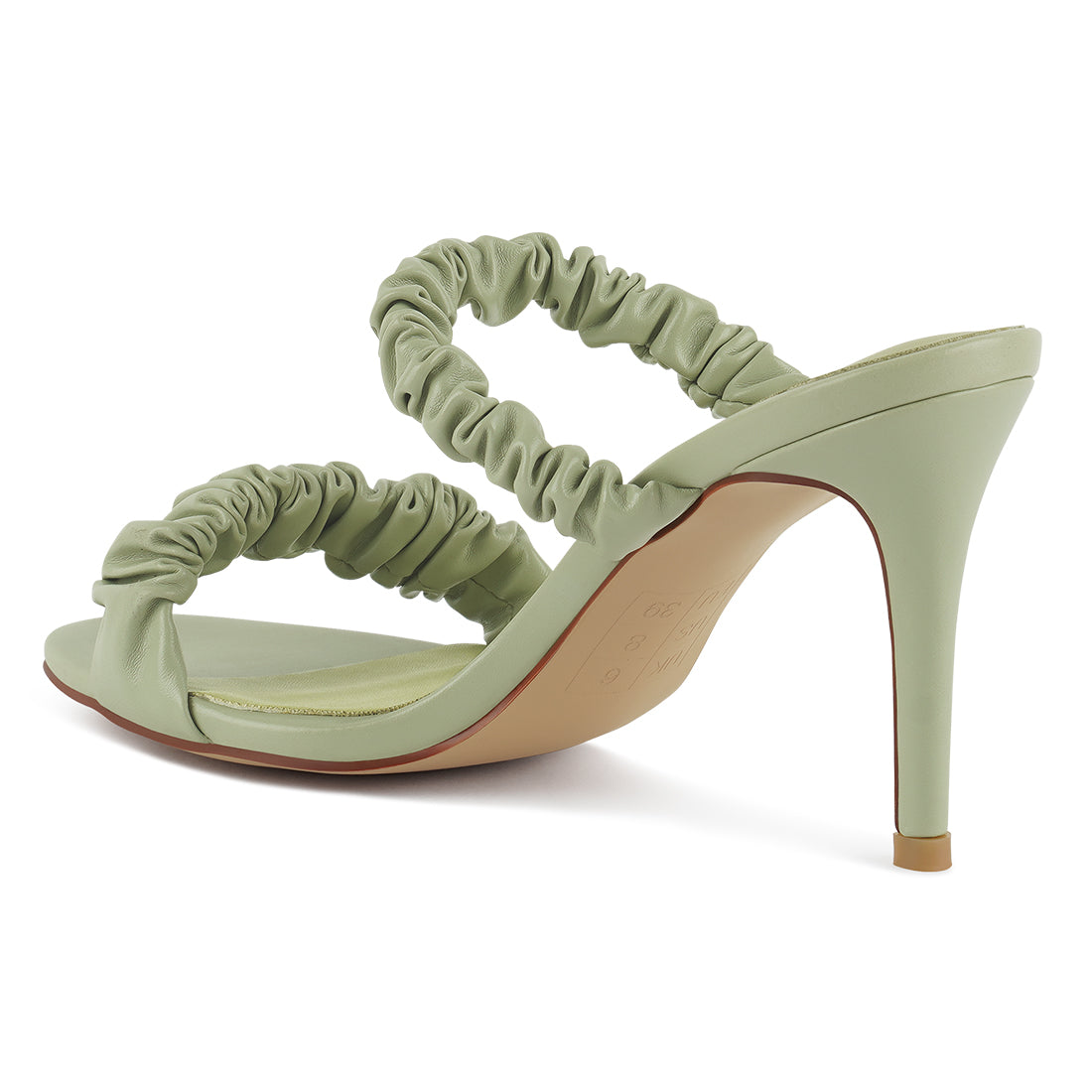 Gather Straps Slip-On Heeled Sandal in Mint Green