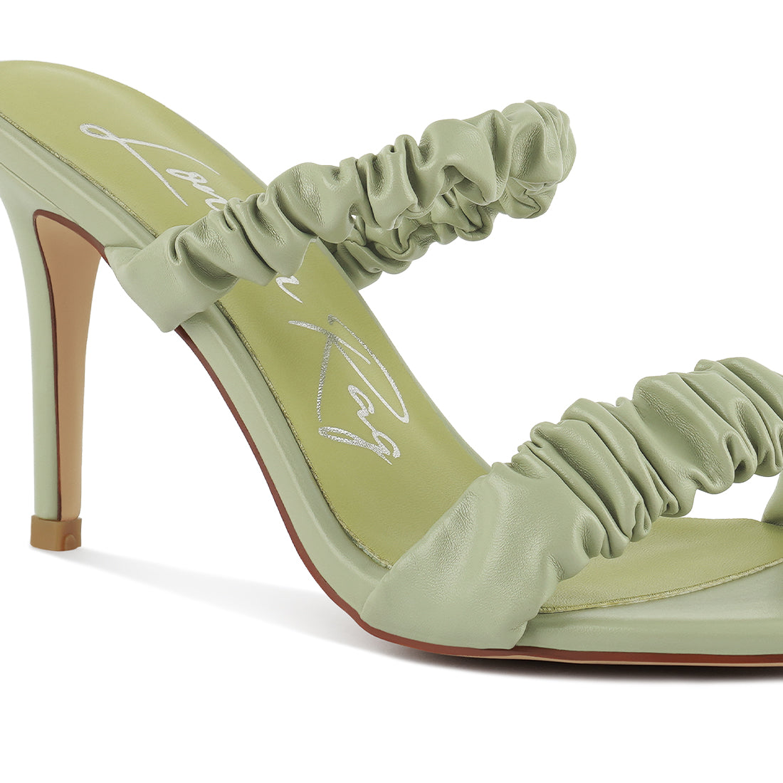 Gather Straps Slip-On Heeled Sandal in Mint Green