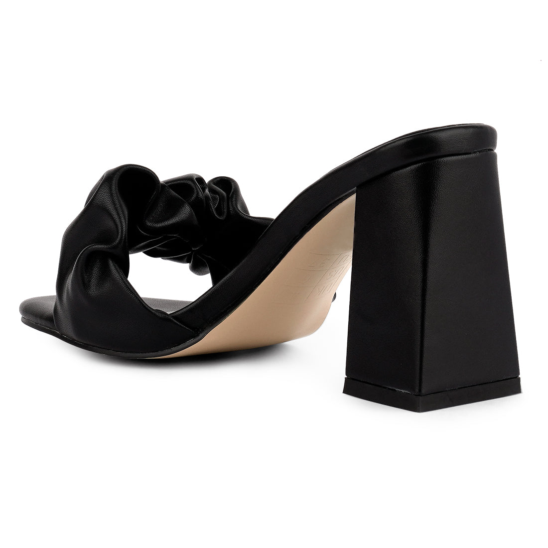 Black Mid Block Heel Pleated Strap Sandals