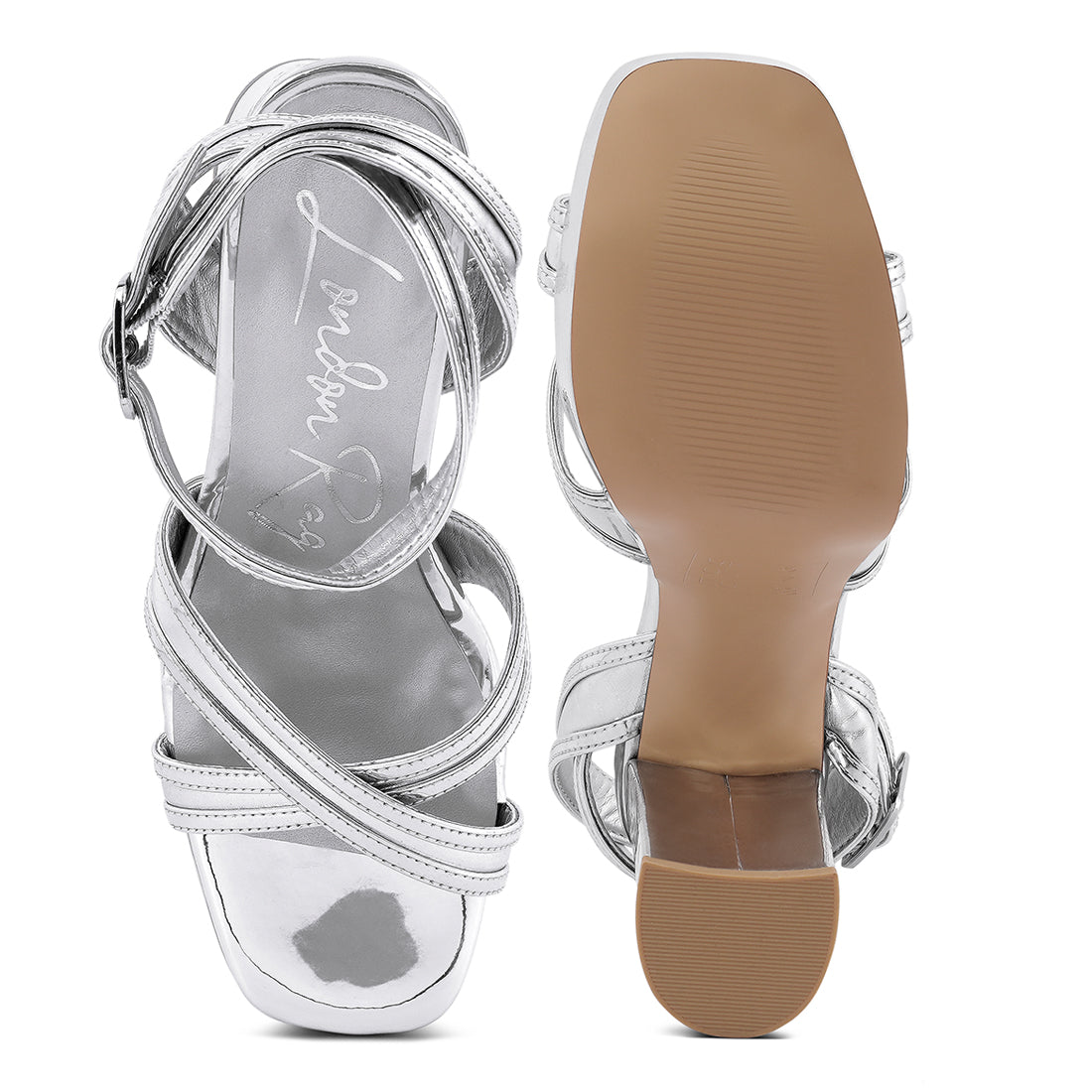 Platform Heeled Sandals in Silver