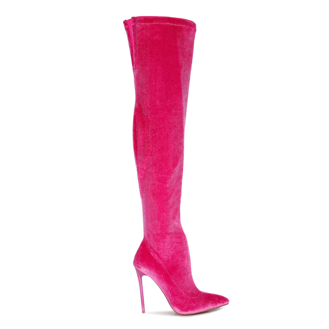 madmam strerch high heel velvet boot#color_fuchsia