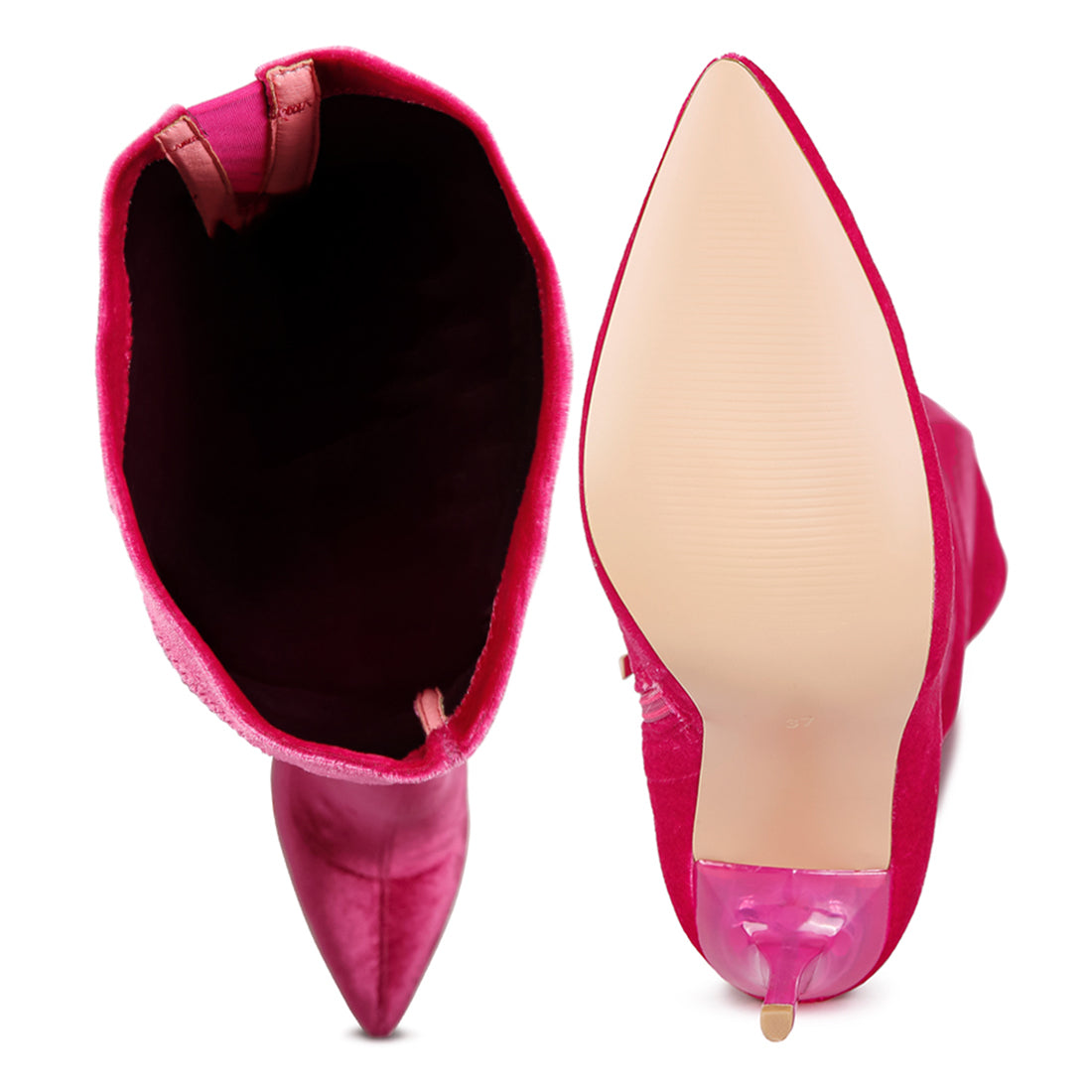 madmam strerch high heel velvet boot#color_fuchsia