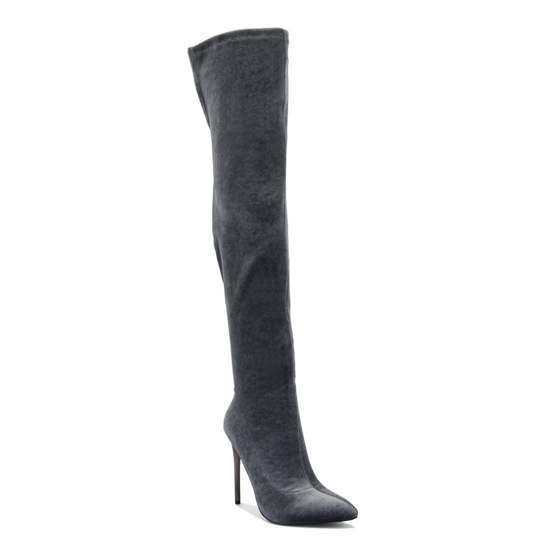 madmam strerch high heel velvet boot#color_grey