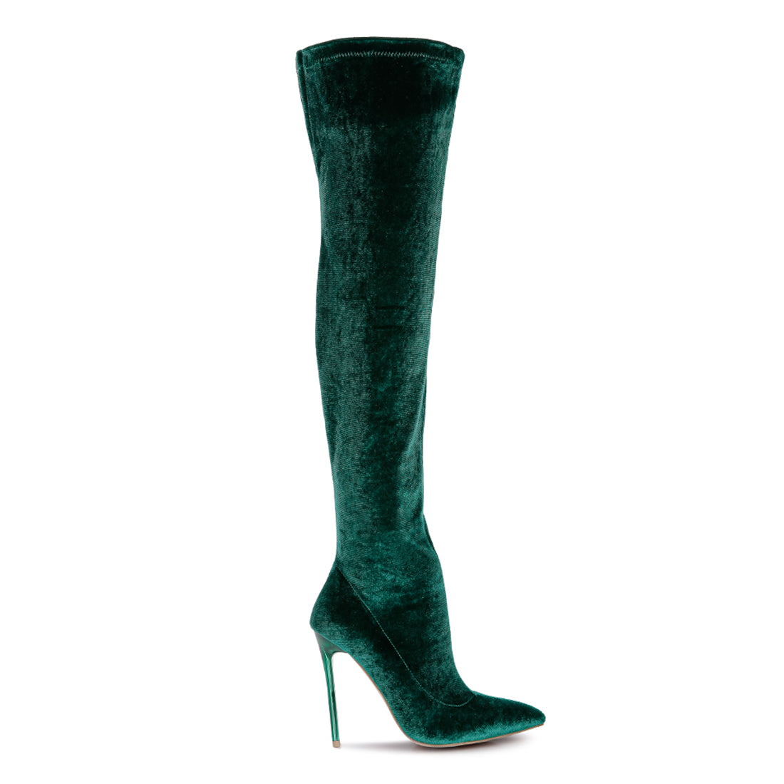 madmam strerch high heel velvet boot#color_dark-green