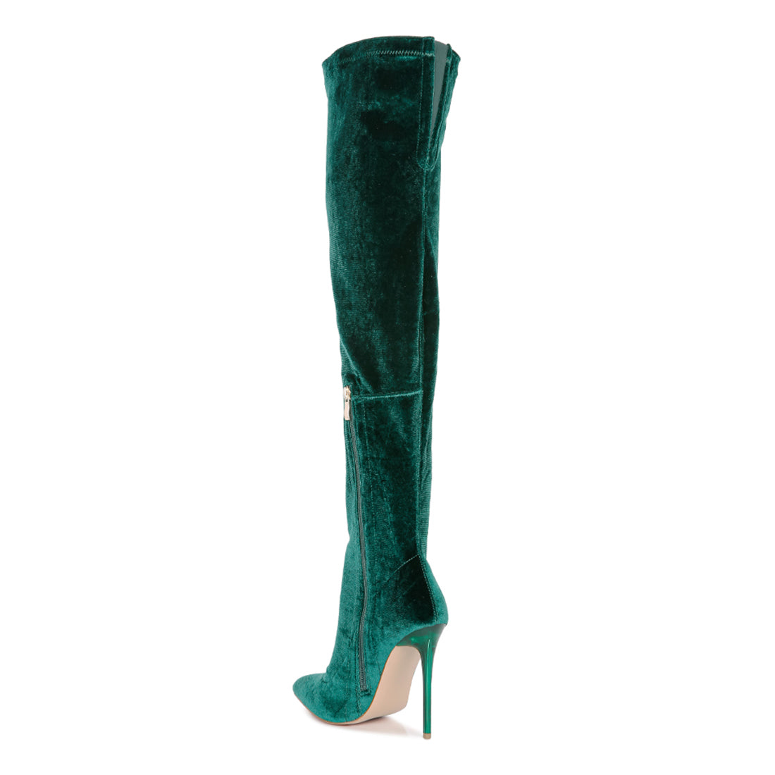 madmam strerch high heel velvet boot#color_dark-green