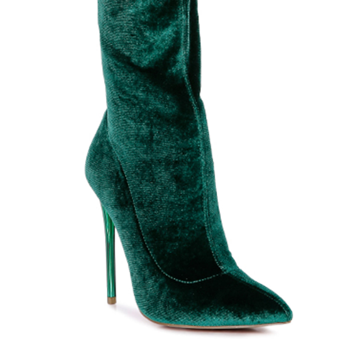 madmam strerch high heel velvet boot#color_dark-green