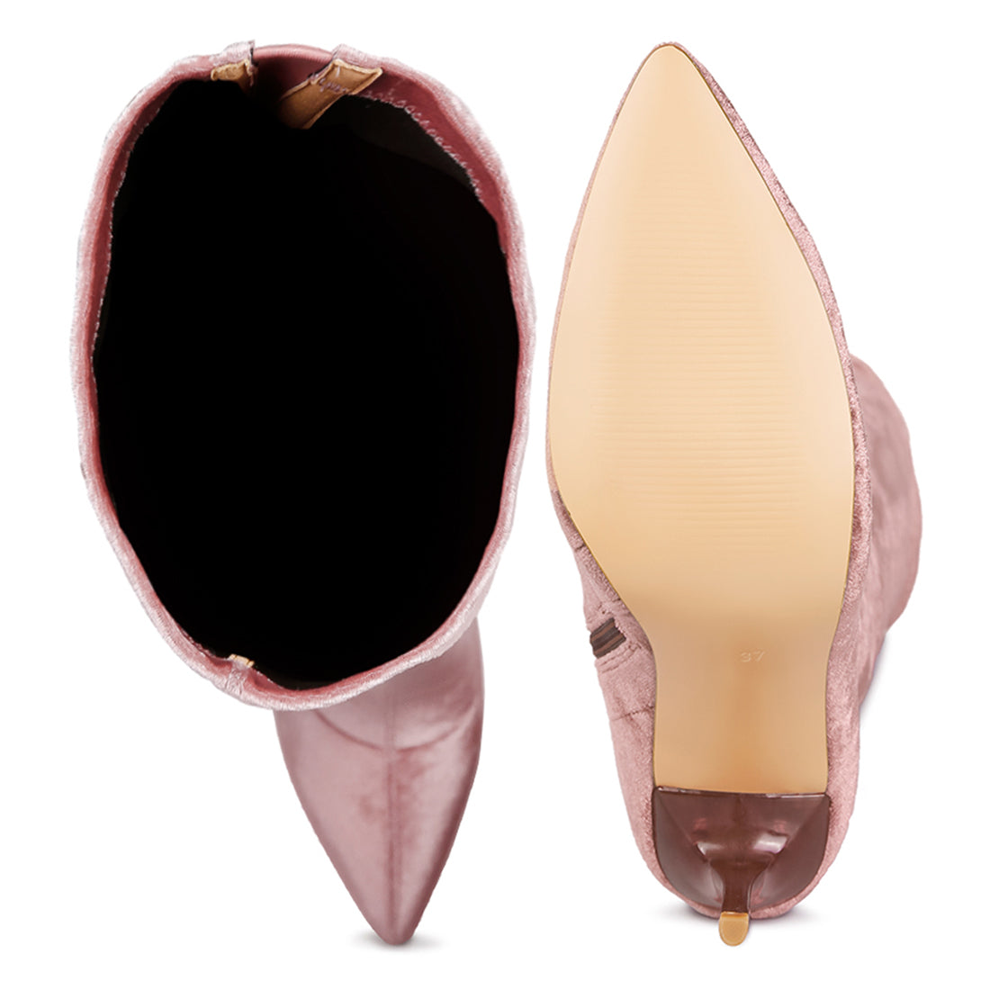 madmam strerch high heel velvet boot#color_blush