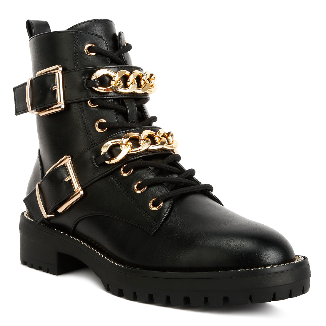 Metal Chain Detail Biker Boot