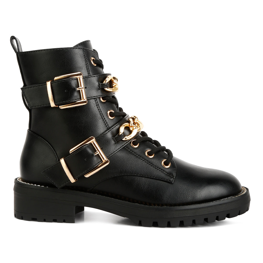 Metal Chain Detail Biker Boot