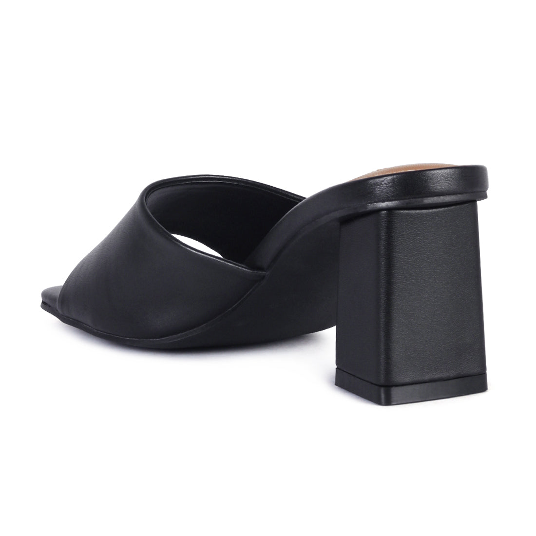 Square Toe Block Slides in Black