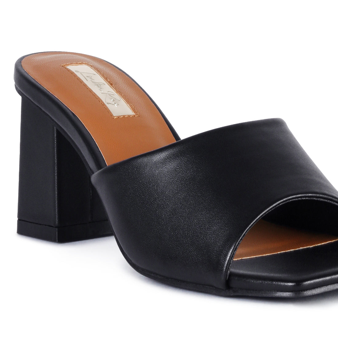 Square Toe Block Slides in Black