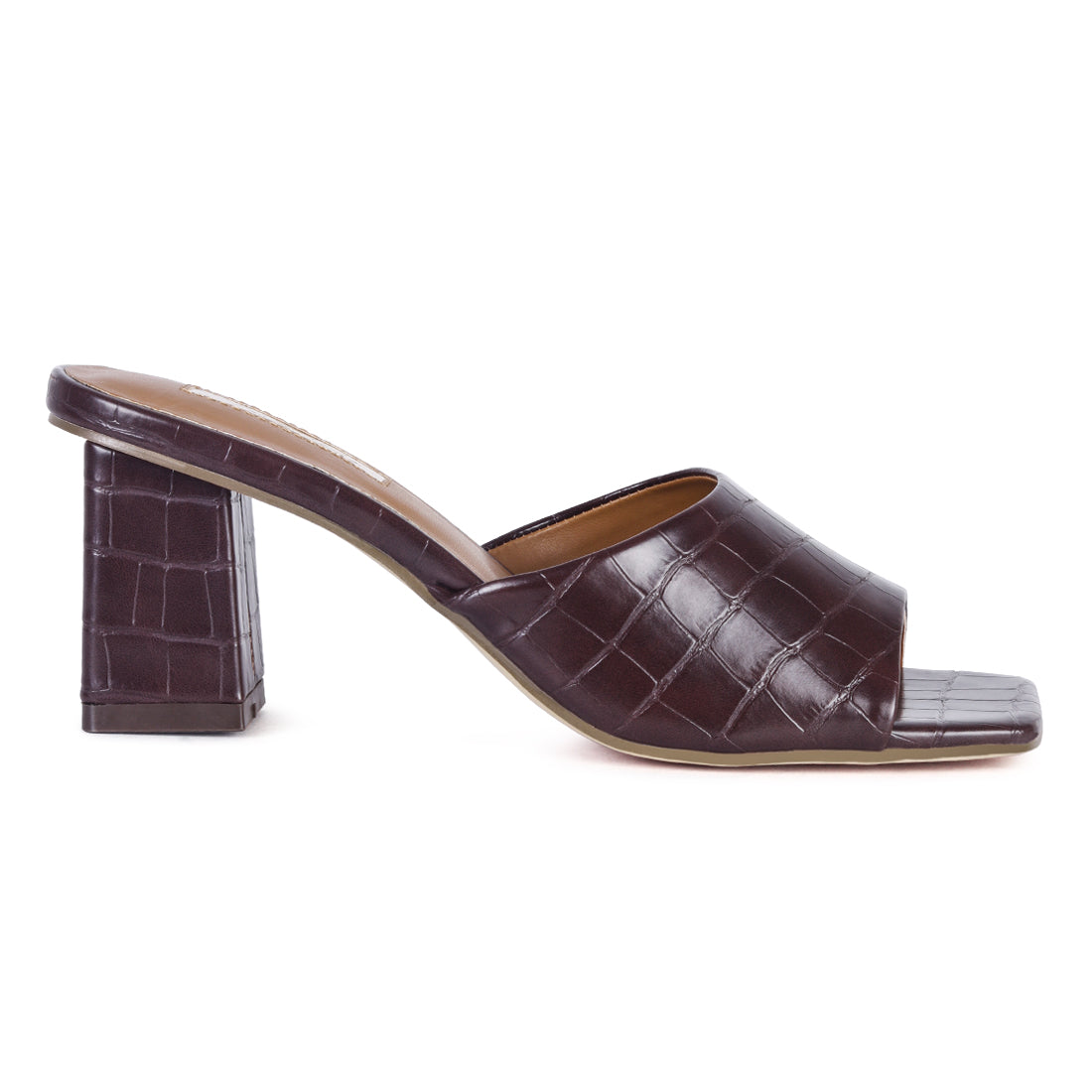 Square Toe Block Slides in Brown