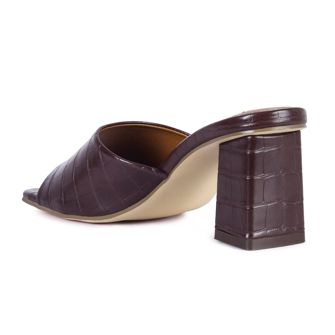 Square Toe Block Slides in Brown