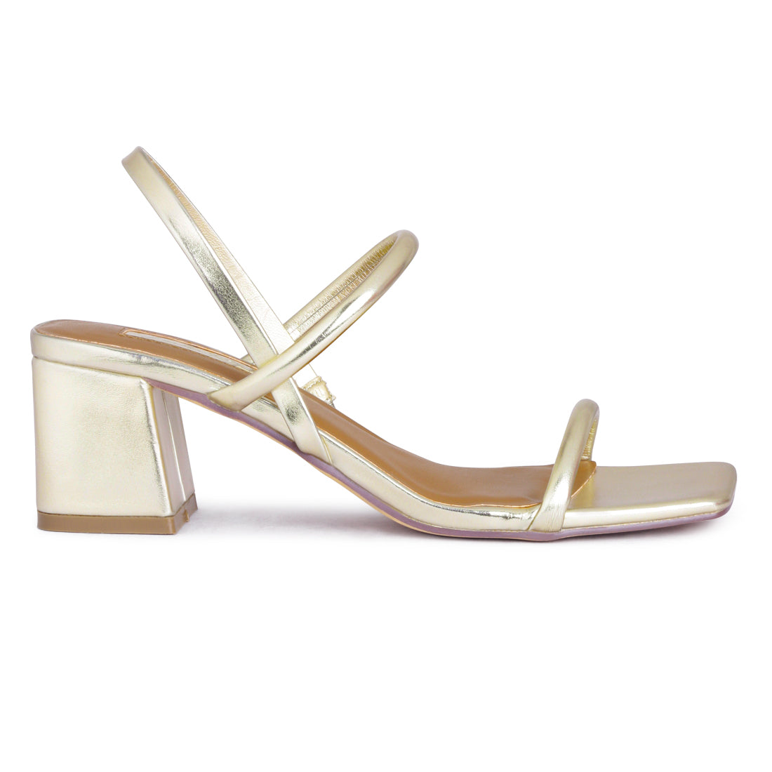 Square Toe Block Heeled Sandal in Gold