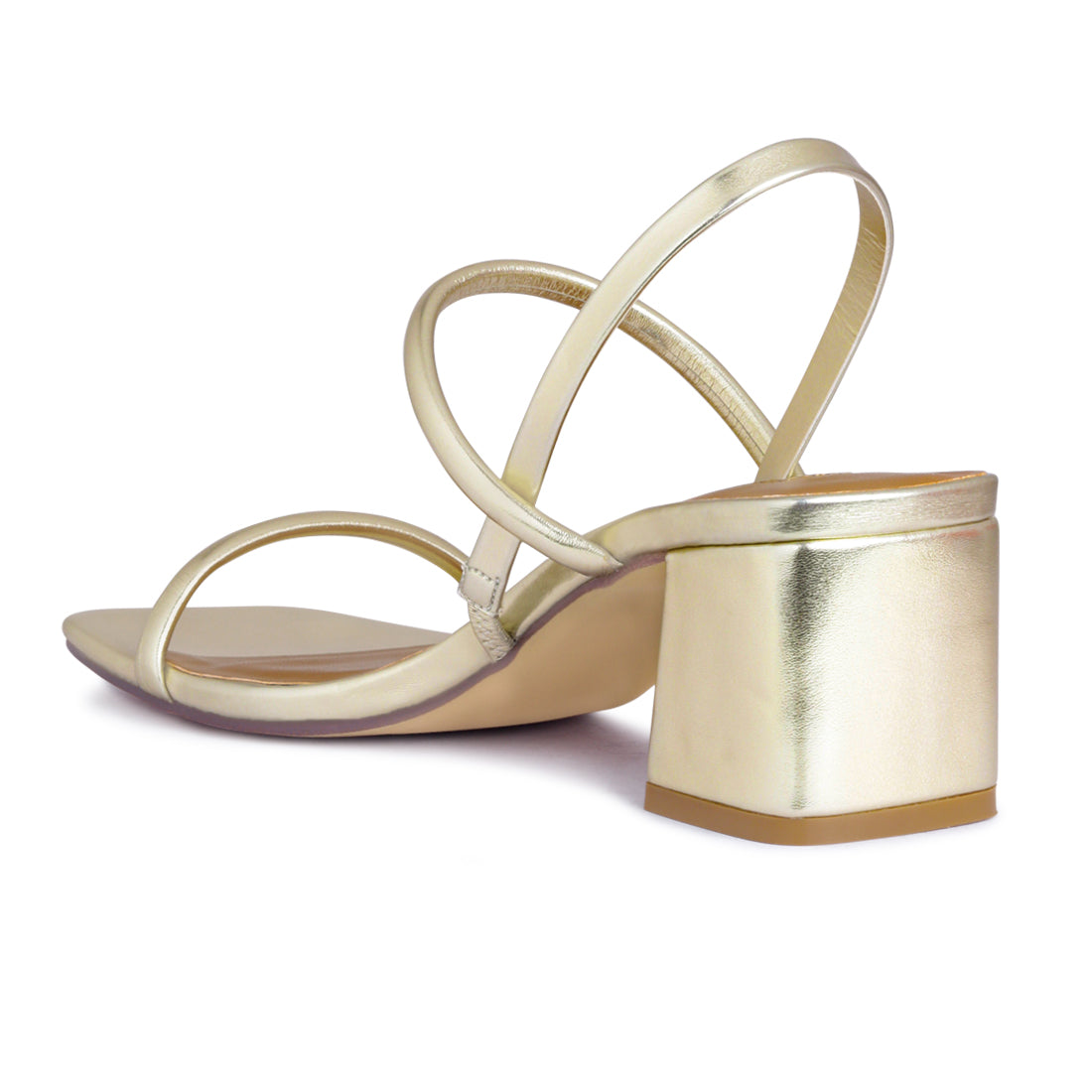 Square Toe Block Heeled Sandal in Gold