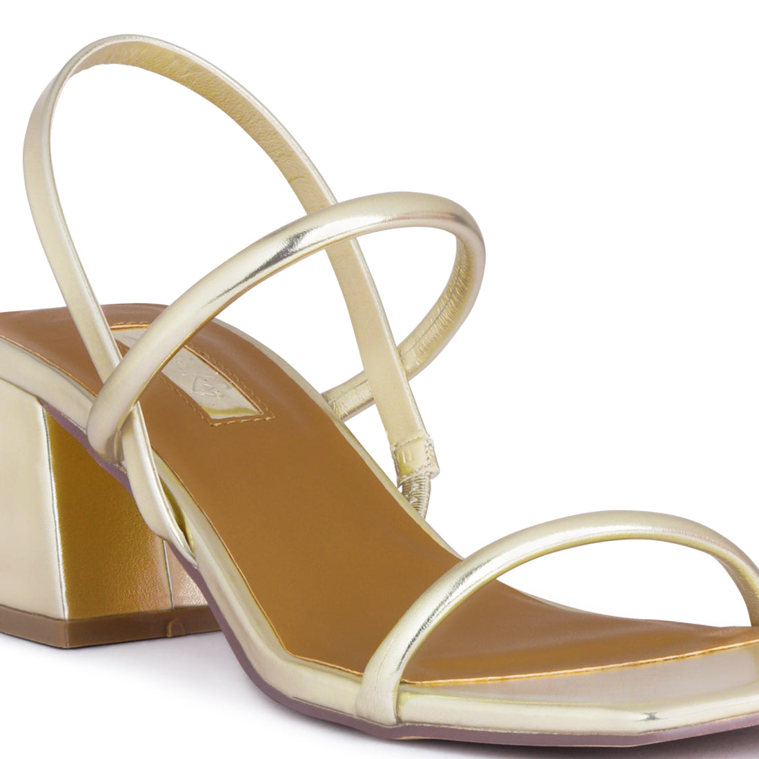 Square Toe Block Heeled Sandal in Gold
