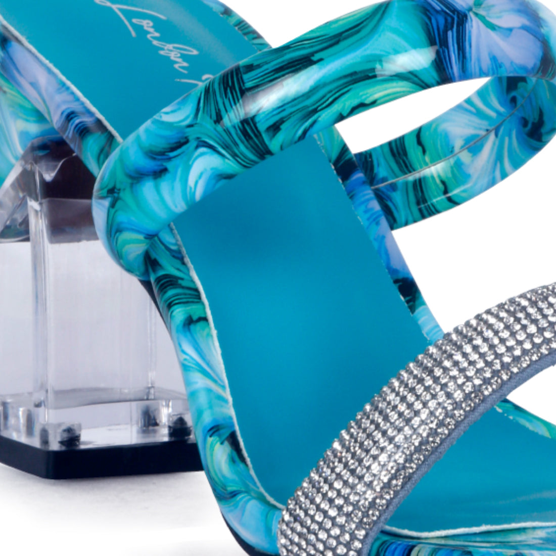 Transparent Block Heeled Sandal in Aqua Blue