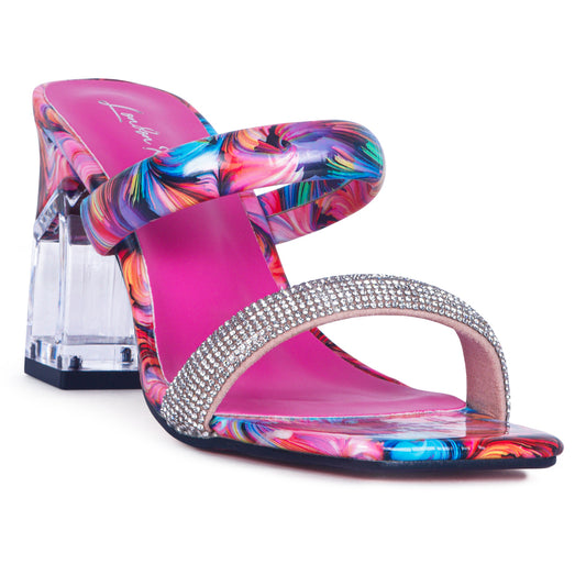 Transparent Block Heeled Sandal in Pink