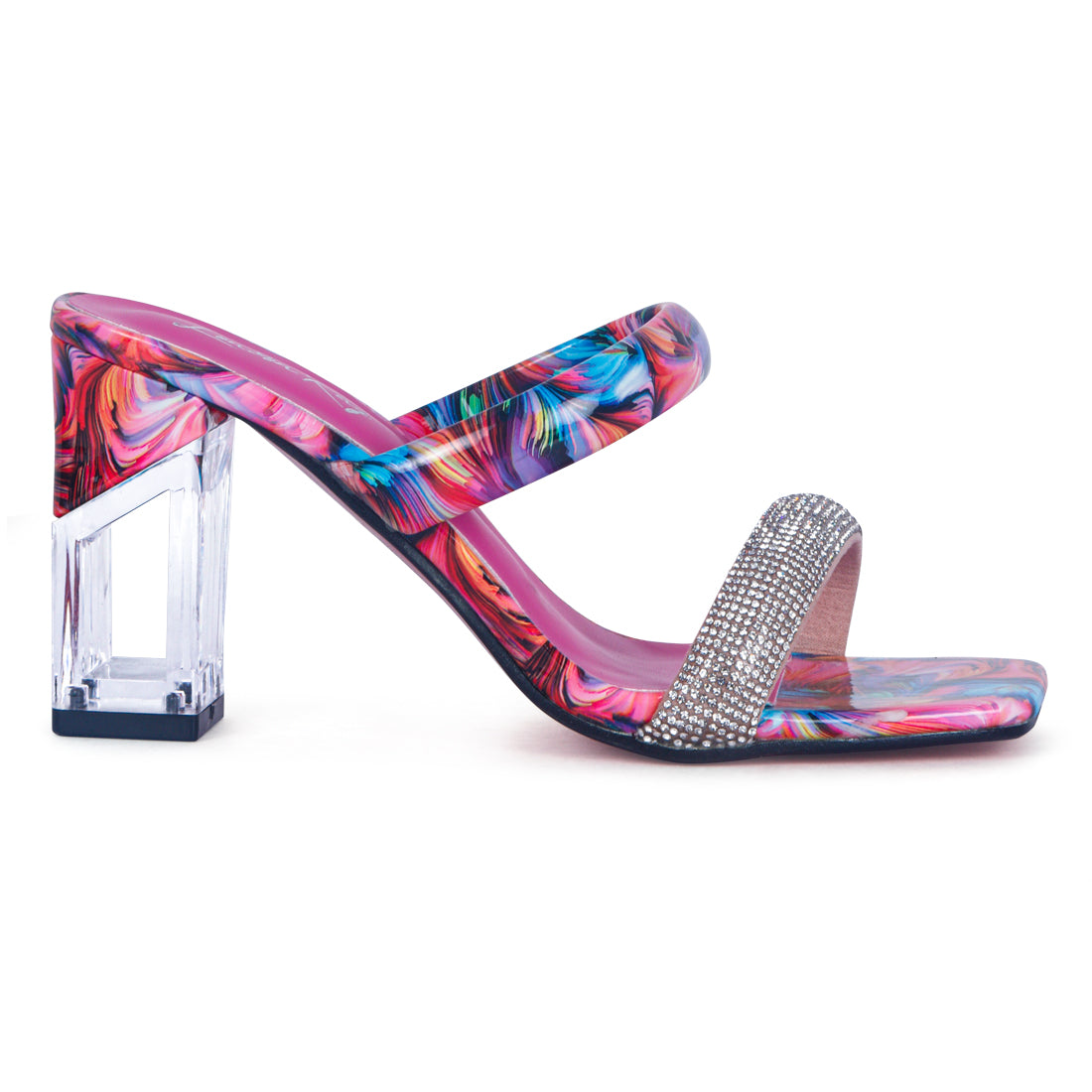 Transparent Block Heeled Sandal in Pink