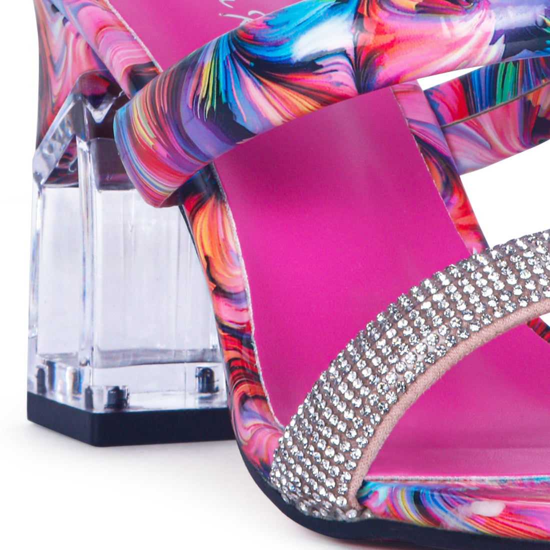 Transparent Block Heeled Sandal in Pink