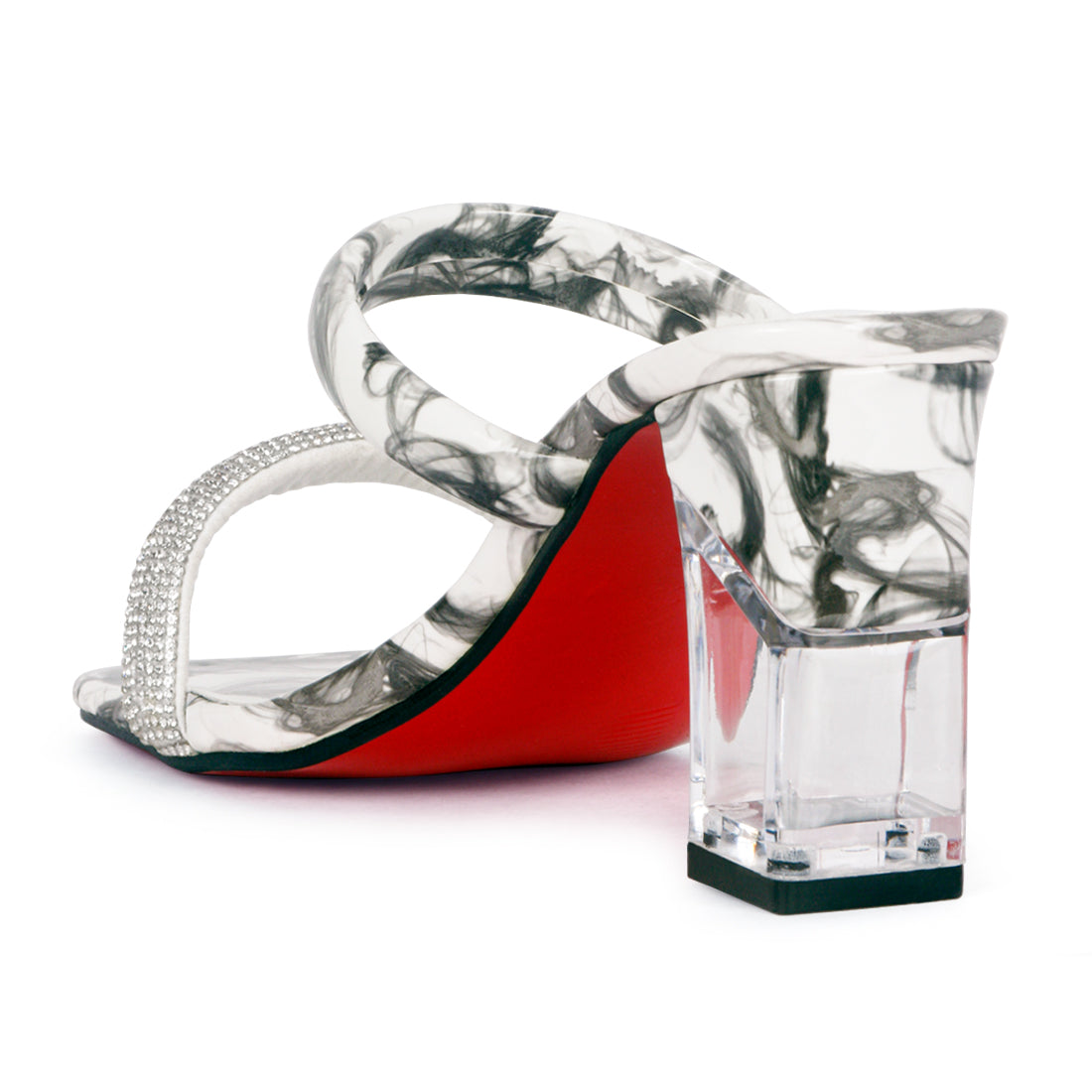 Transparent Block Heeled Sandal in White