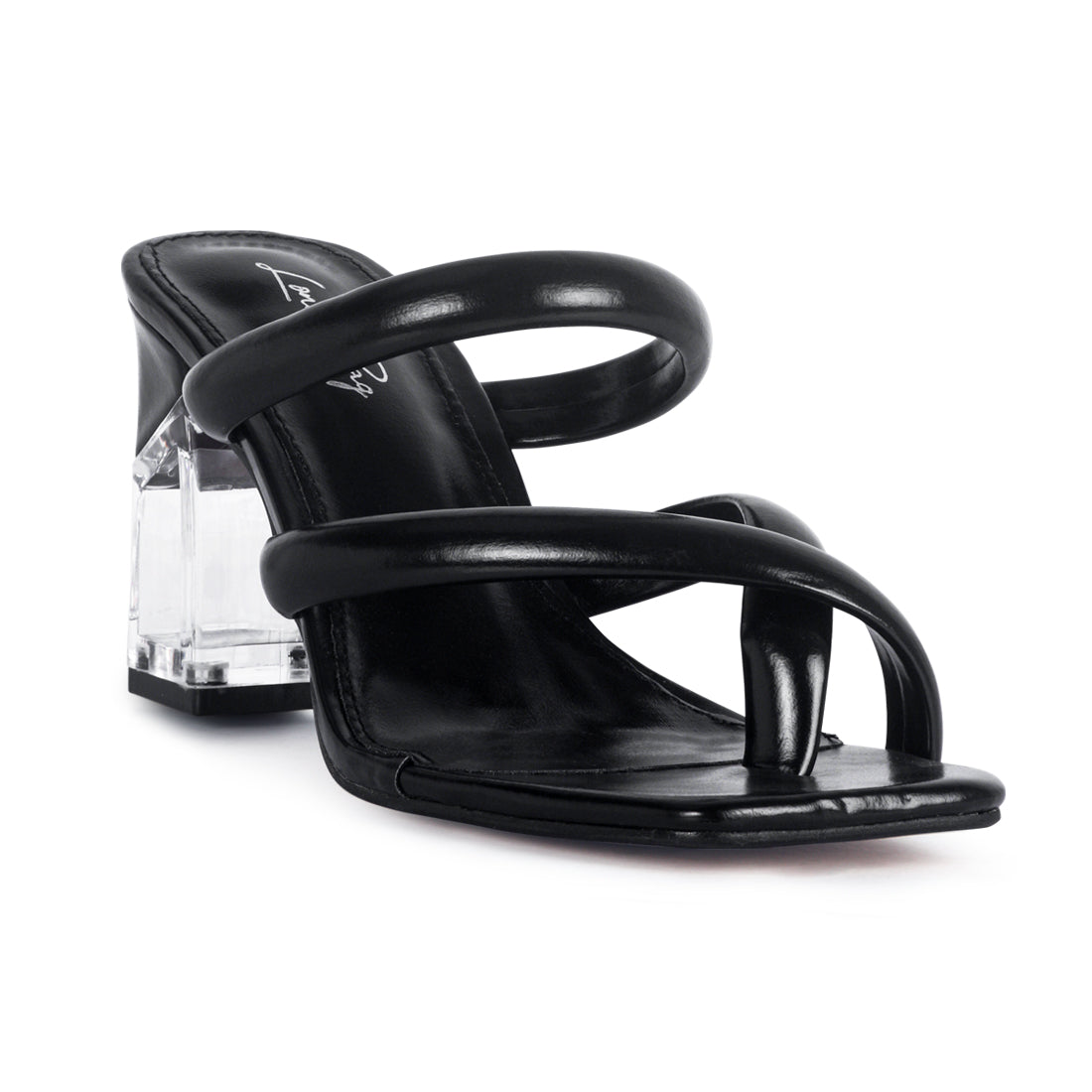 Transparent Heel Toe Ring Slides in Black