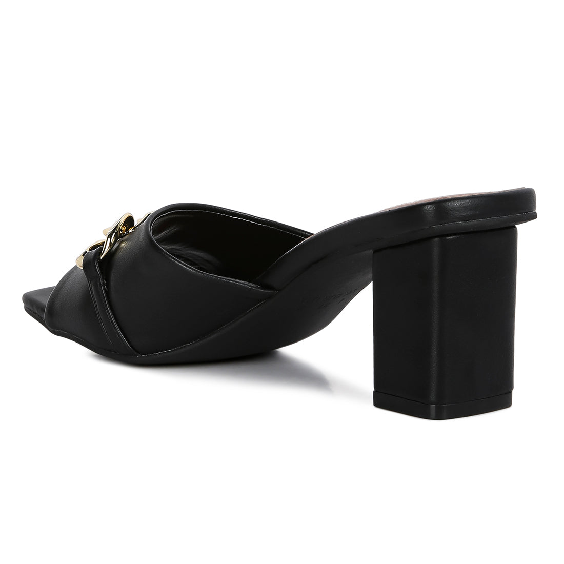 mid heel chain detail sandals#color_black