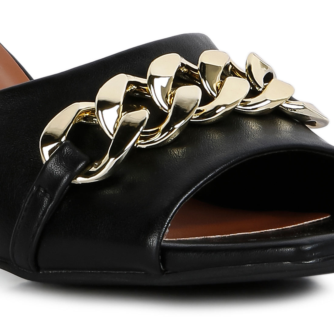 mid heel chain detail sandals#color_black