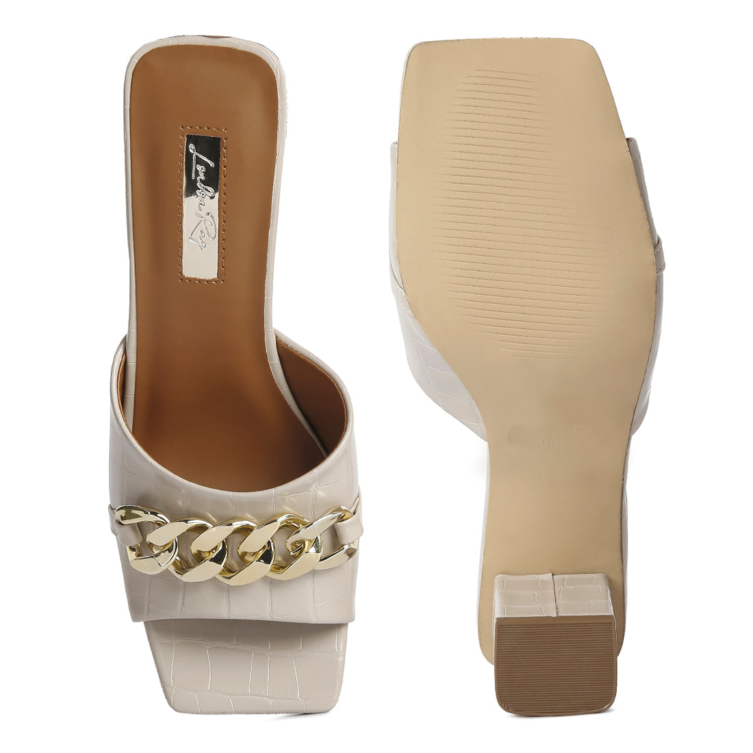 mid heel chain detail sandals#color_beige