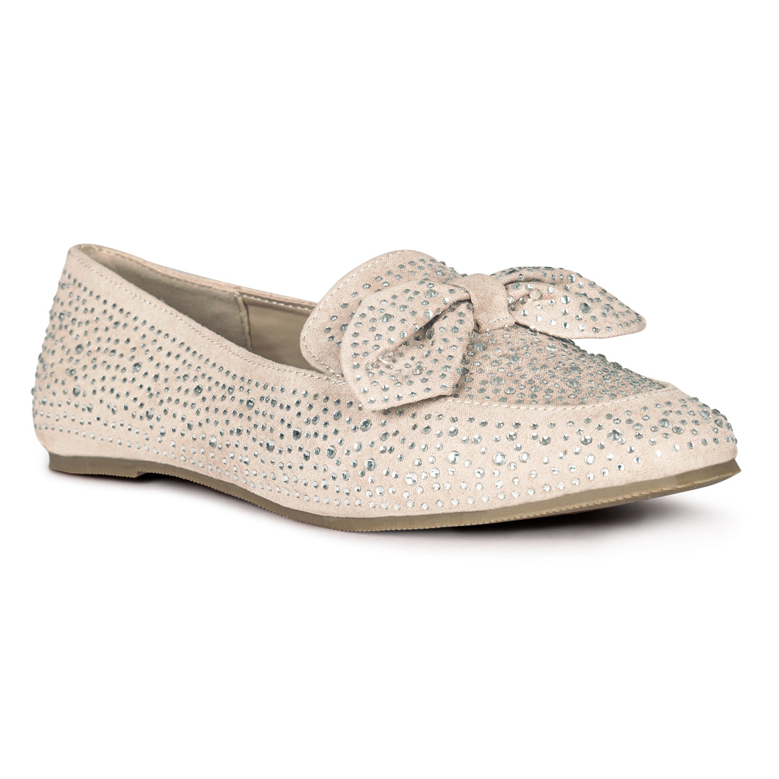 Dewdrops Embellished Casual Bow Loafer in Beige