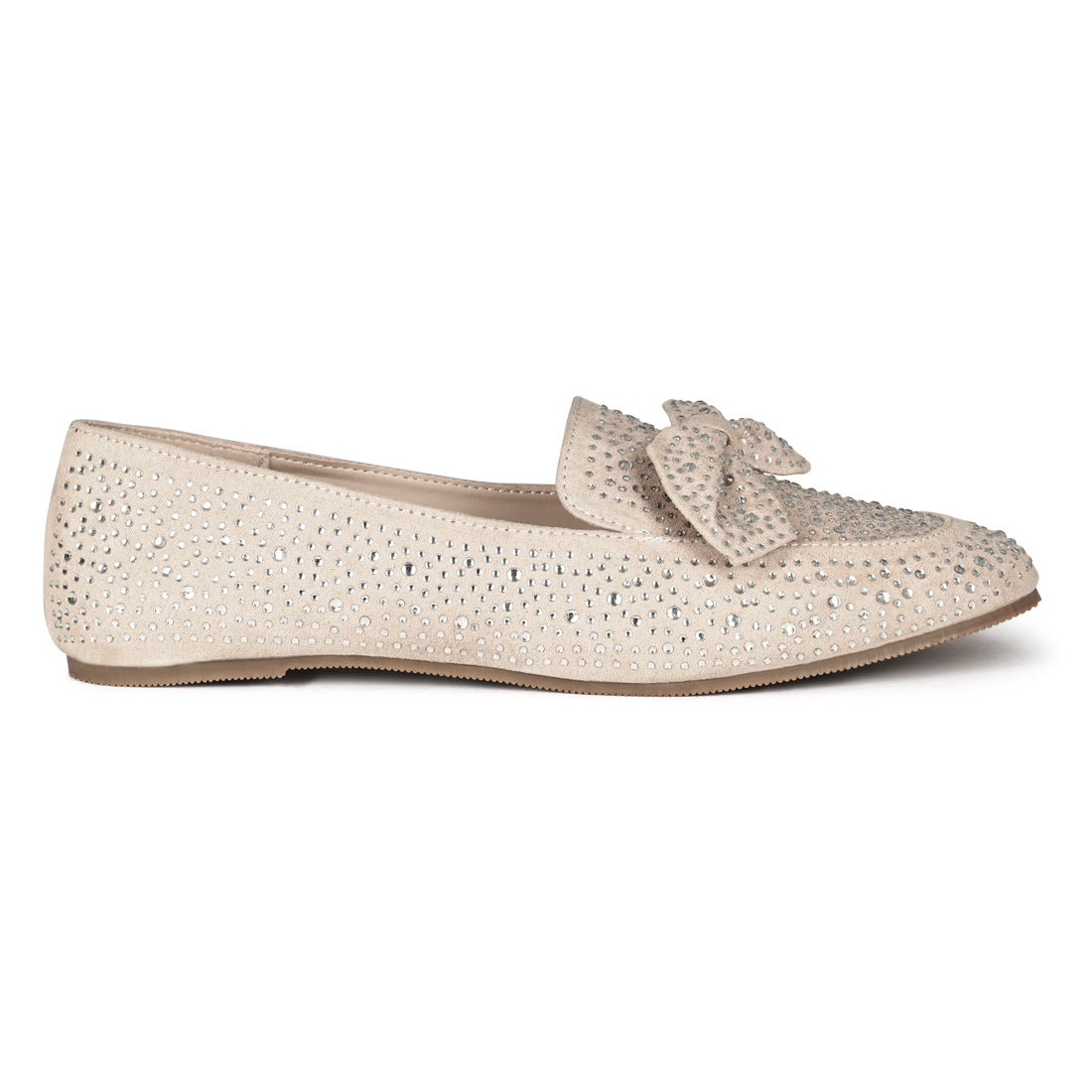 Dewdrops Embellished Casual Bow Loafer in Beige