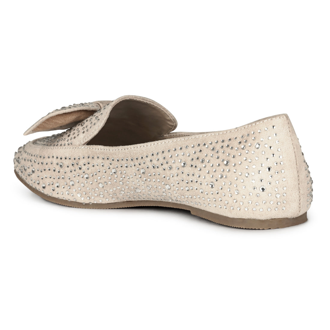 Dewdrops Embellished Casual Bow Loafer in Beige