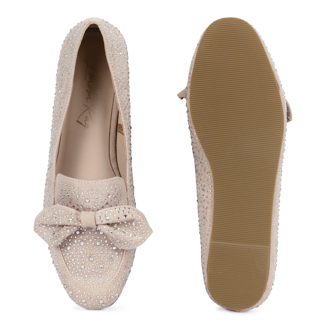 Dewdrops Embellished Casual Bow Loafer in Beige