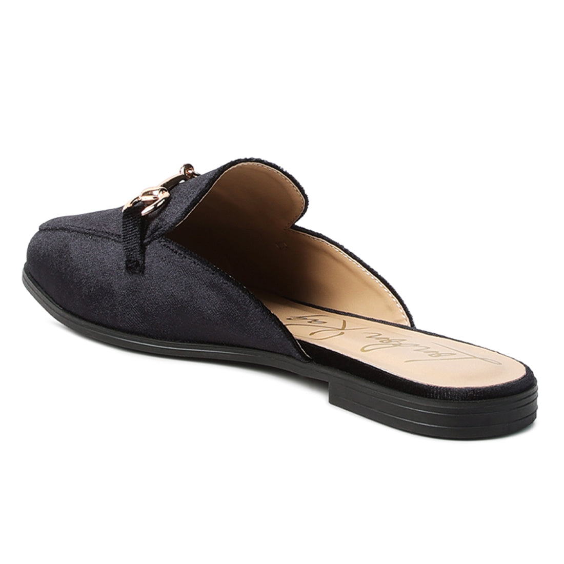 Black Velvet Buckled Flat Mules