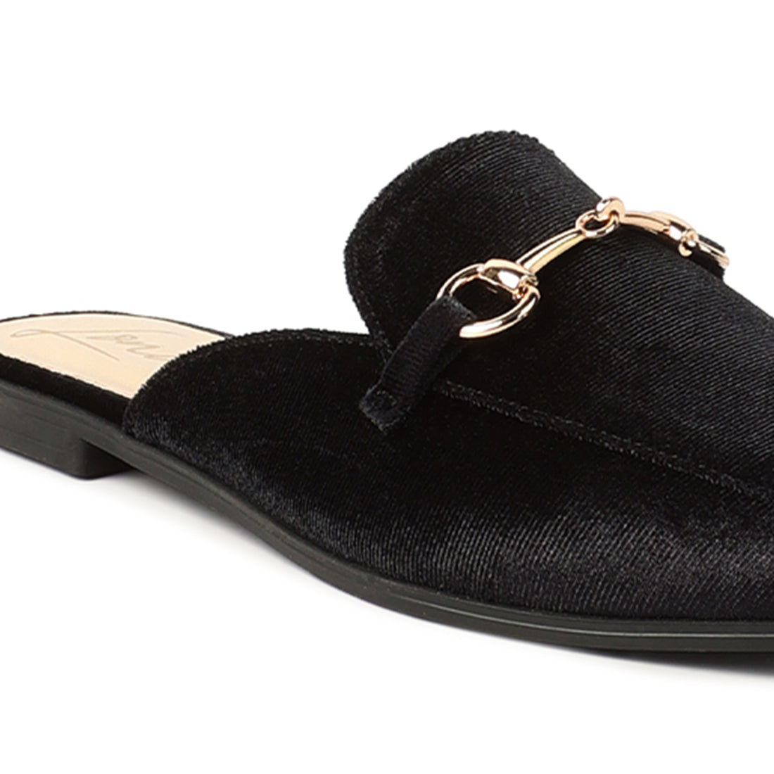 Black Velvet Buckled Flat Mules