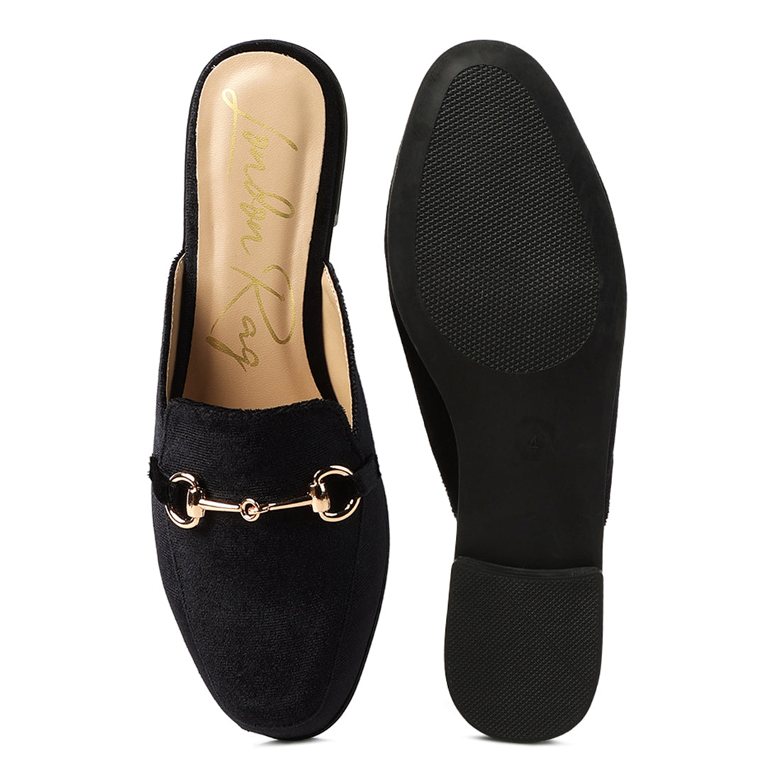 Black Velvet Buckled Flat Mules