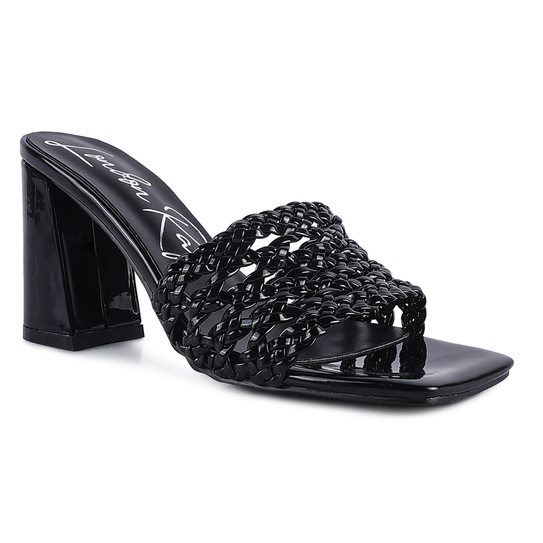Black Metallic Braided Straps Slider Sandals