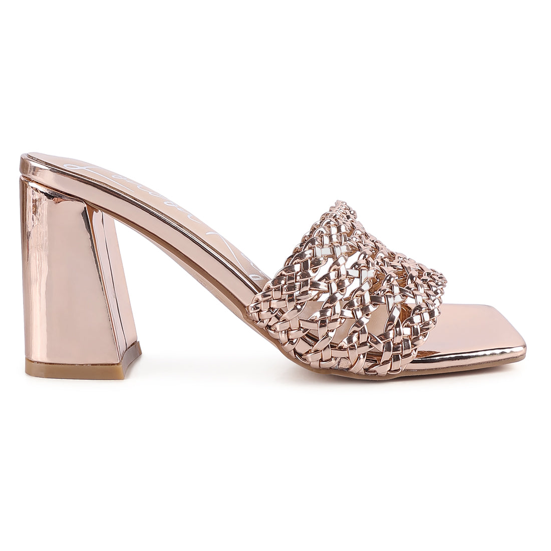 Rose Gold Metallic Braided Straps Slider Sandals
