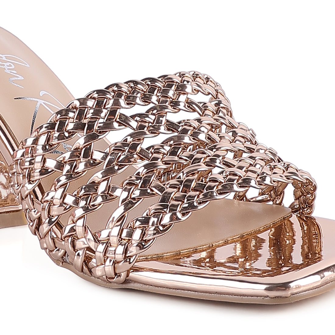 Rose Gold Metallic Braided Straps Slider Sandals