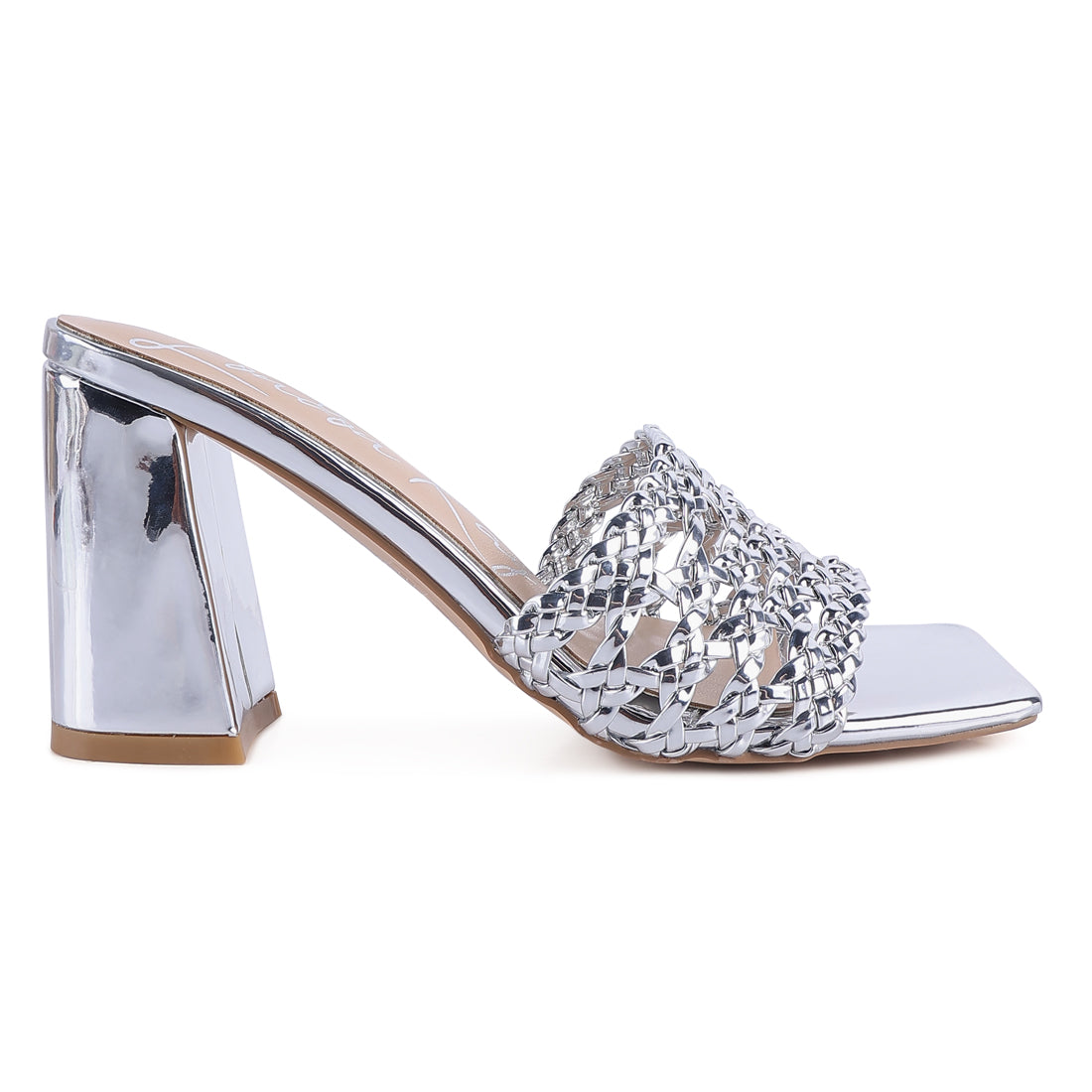 Silver Metallic Braided Straps Slider Sandals