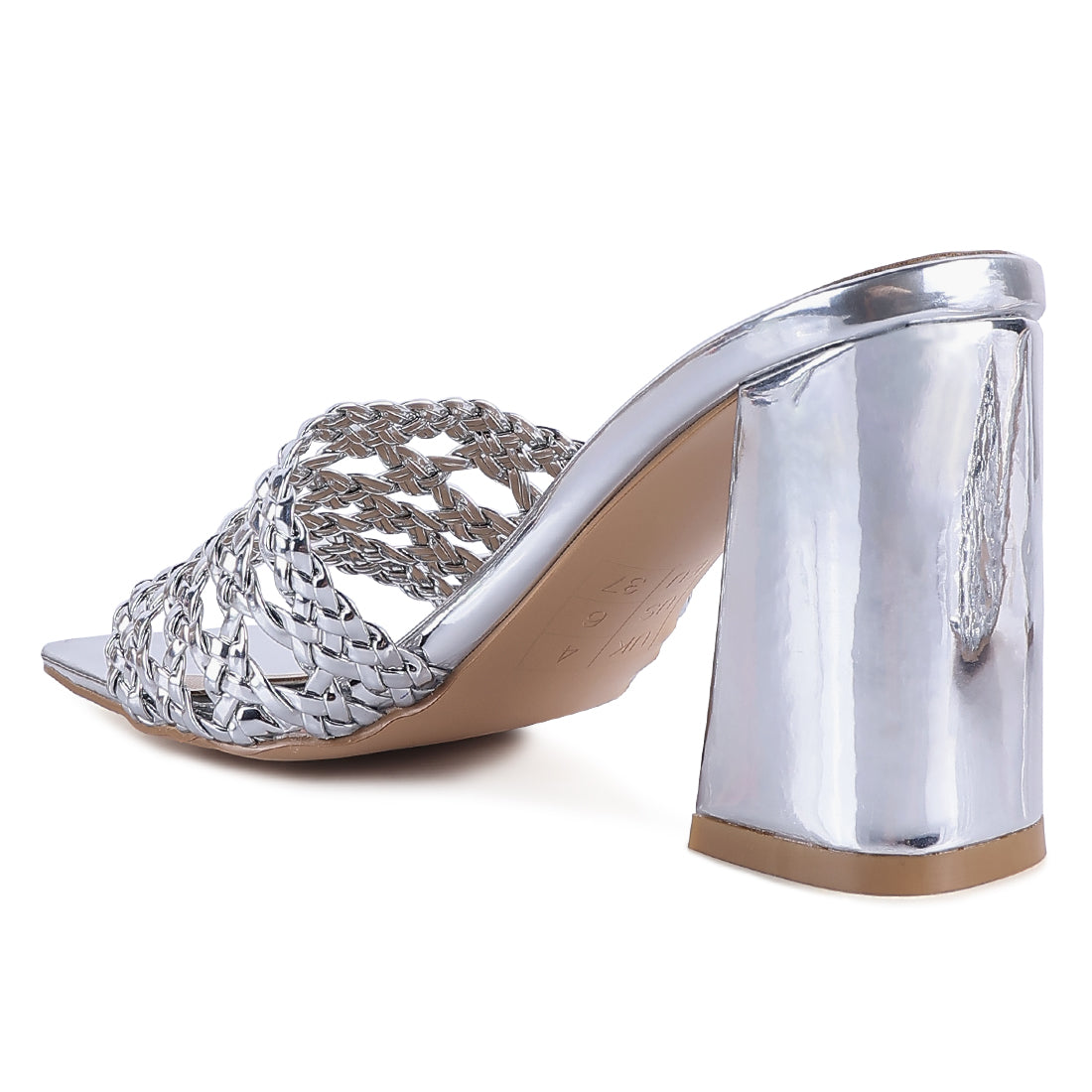 Silver Metallic Braided Straps Slider Sandals