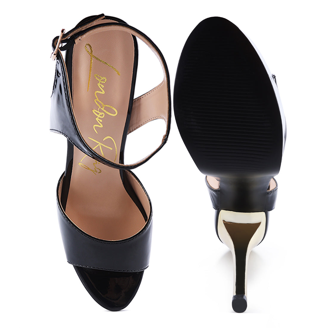 Black Ultra High Heeled Ankle Strap Sandal