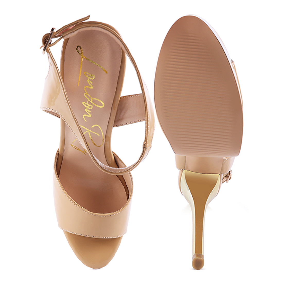 Beige Ultra High Heeled Ankle Strap Sandal